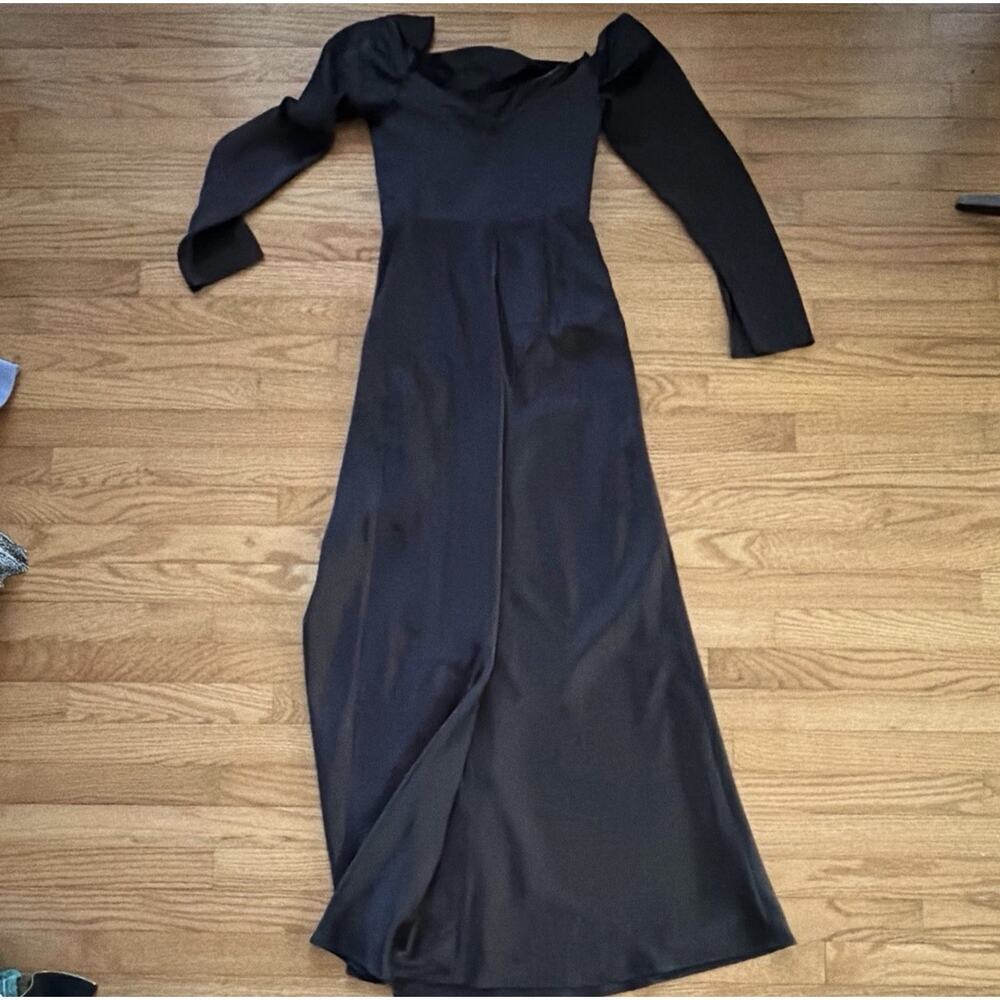Birdy Grey Black Off-Shoulder Long Sleeve Maxi Bridesmaid Dress Slit XS - Picture 2 of 5